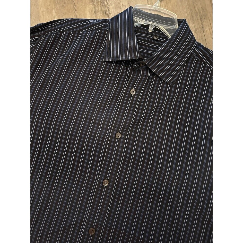 Theory Shirt Mens Black Blue Striped Button Long Sleeve Size L 100% Cotton